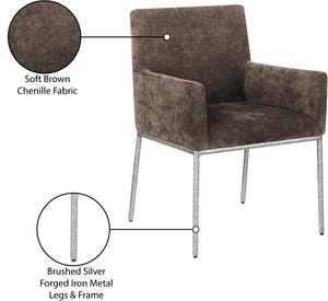 Meridian Furniture Reeves Chenille Upholstered Arm Chair with Forged Iron Base for Modern Dining Rooms 11003Brown-C