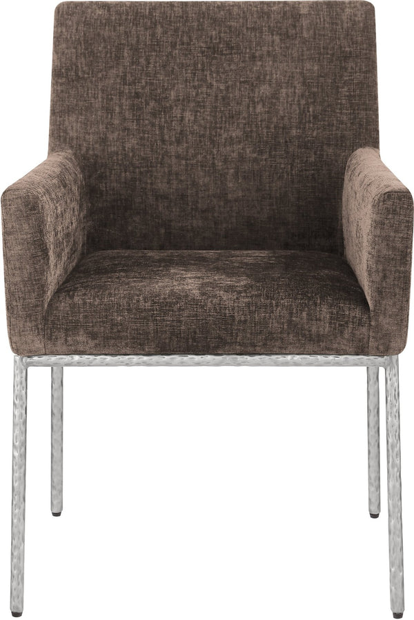 Meridian Furniture Reeves Chenille Upholstered Arm Chair with Forged Iron Base for Modern Dining Rooms 11003Brown-C