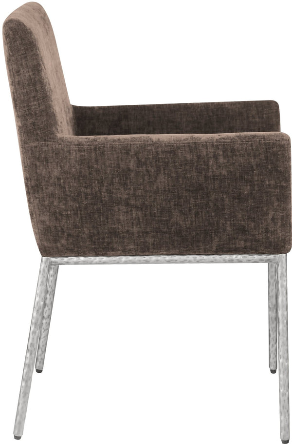 Meridian Furniture Reeves Chenille Upholstered Arm Chair with Forged Iron Base for Modern Dining Rooms 11003Brown-C