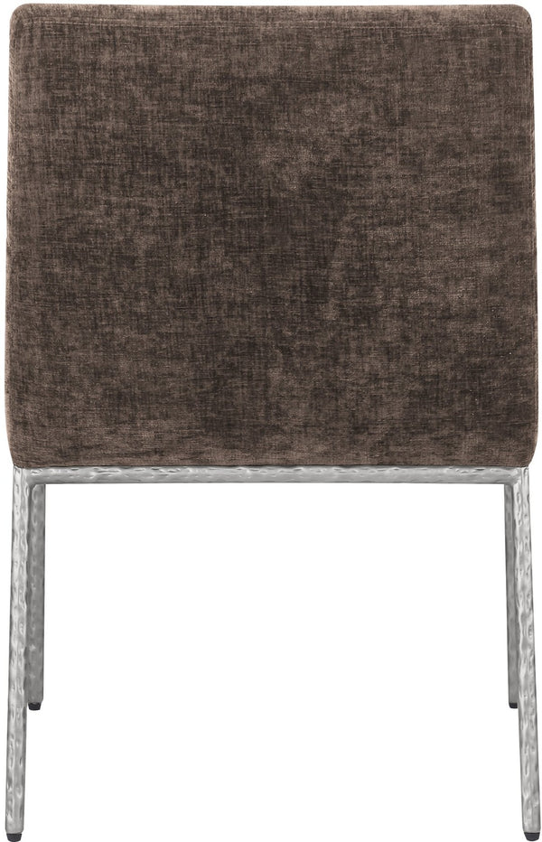 Meridian Furniture Reeves Chenille Upholstered Arm Chair with Forged Iron Base for Modern Dining Rooms 11003Brown-C