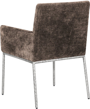 Meridian Furniture Reeves Chenille Upholstered Arm Chair with Forged Iron Base for Modern Dining Rooms 11003Brown-C