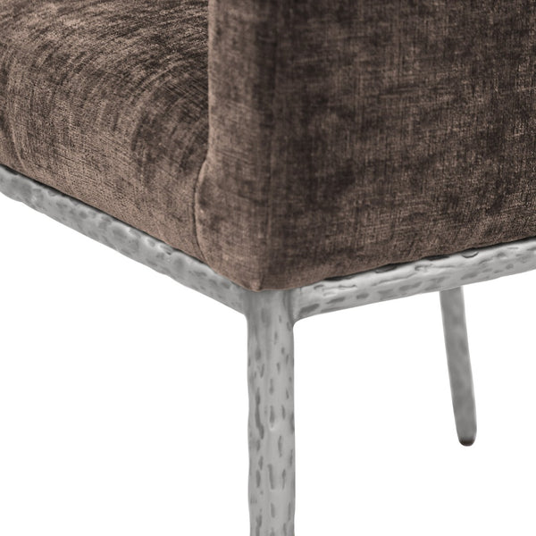 Meridian Furniture Reeves Chenille Upholstered Arm Chair with Forged Iron Base for Modern Dining Rooms 11003Brown-C