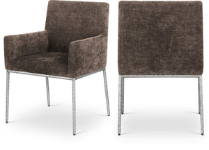 Meridian Furniture Reeves Chenille Upholstered Arm Chair with Forged Iron Base for Modern Dining Rooms 11003Brown-C