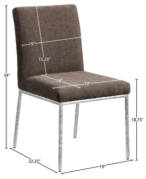 Meridian Furniture Reeves Chenille Upholstered Dining Chair with Hand-forged Iron Legs for Modern Spaces Brown 11003 11003Brown-SC