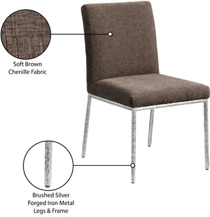 Meridian Furniture Reeves Chenille Upholstered Dining Chair with Hand-forged Iron Legs for Modern Spaces Brown 11003 11003Brown-SC