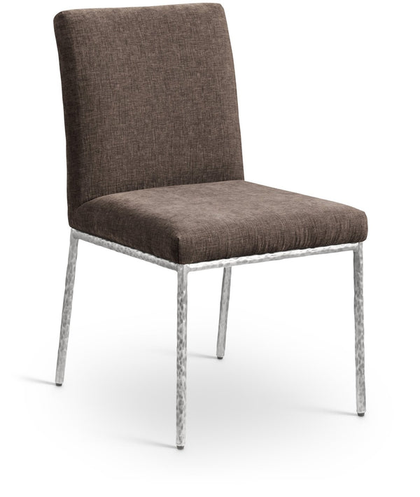Meridian Furniture Reeves Chenille Upholstered Dining Chair with Hand-forged Iron Legs for Modern Spaces Brown 11003 11003Brown-SC