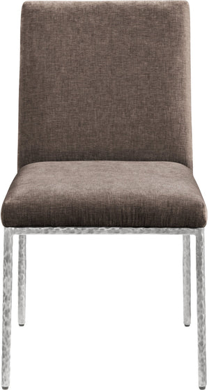 Meridian Furniture Reeves Chenille Upholstered Dining Chair with Hand-forged Iron Legs for Modern Spaces Brown 11003 11003Brown-SC