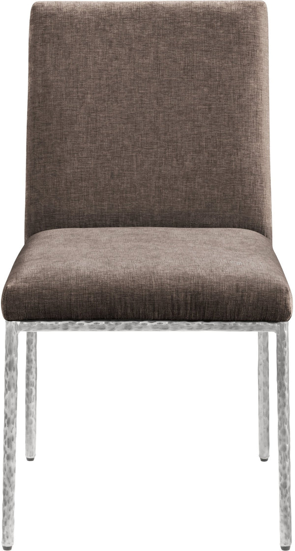 Meridian Furniture Reeves Chenille Upholstered Dining Chair with Hand-forged Iron Legs for Modern Spaces Brown 11003 11003Brown-SC