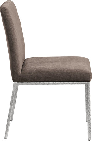 Meridian Furniture Reeves Chenille Upholstered Dining Chair with Hand-forged Iron Legs for Modern Spaces Brown 11003 11003Brown-SC