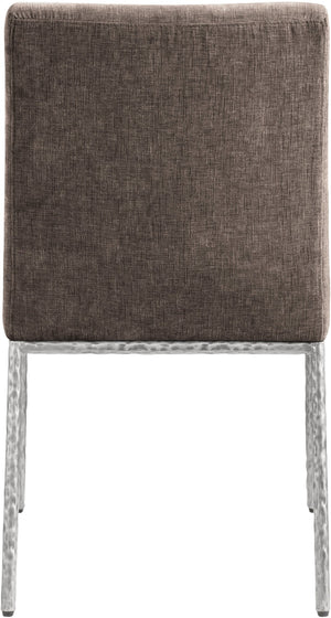 Meridian Furniture Reeves Chenille Upholstered Dining Chair with Hand-forged Iron Legs for Modern Spaces Brown 11003 11003Brown-SC