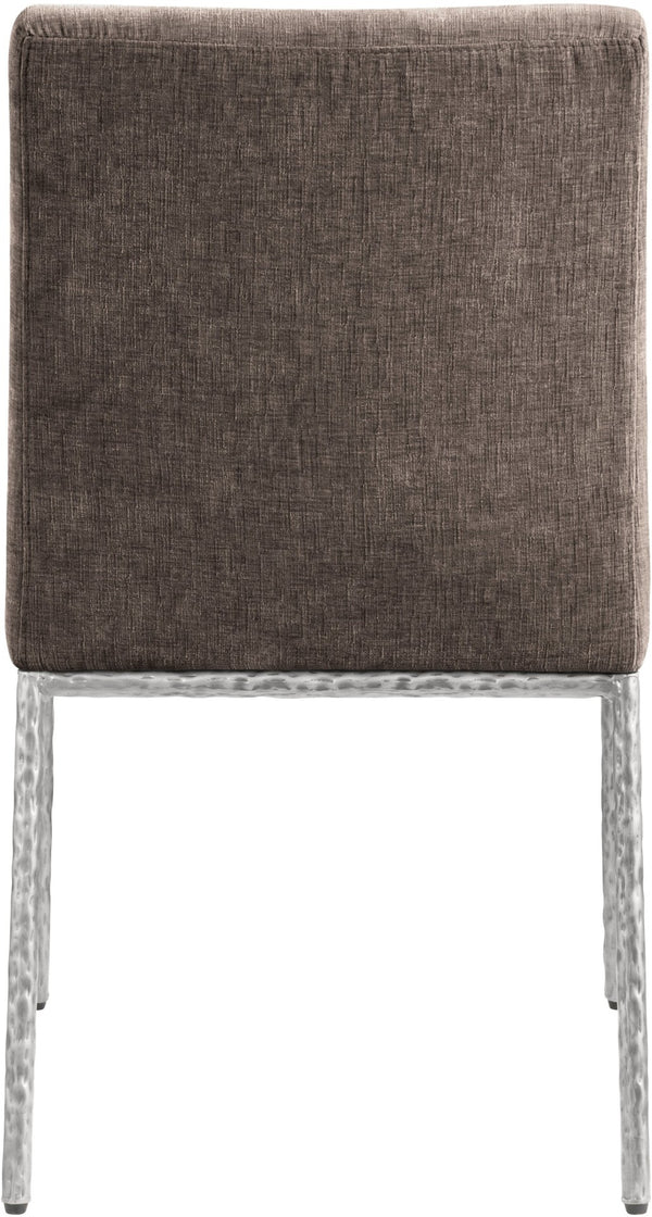 Meridian Furniture Reeves Chenille Upholstered Dining Chair with Hand-forged Iron Legs for Modern Spaces Brown 11003 11003Brown-SC