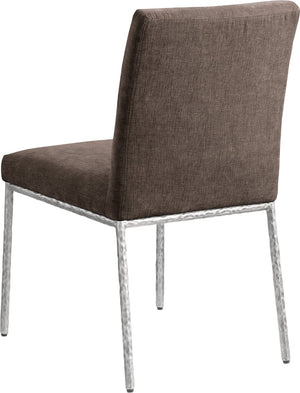 Meridian Furniture Reeves Chenille Upholstered Dining Chair with Hand-forged Iron Legs for Modern Spaces Brown 11003 11003Brown-SC