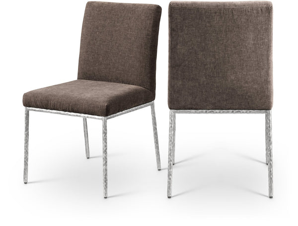 Meridian Furniture Reeves Chenille Upholstered Dining Chair with Hand-forged Iron Legs for Modern Spaces Brown 11003 11003Brown-SC