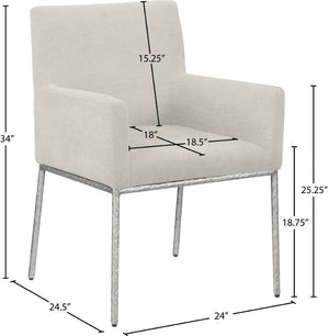 Meridian Furniture Reeves Cream Chenille Upholstered Dining Arm Chair with Brushed Silver Iron Frame 11003Cream-C