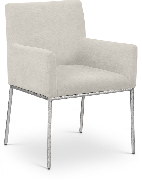 Meridian Furniture Reeves Cream Chenille Upholstered Dining Arm Chair with Brushed Silver Iron Frame 11003Cream-C