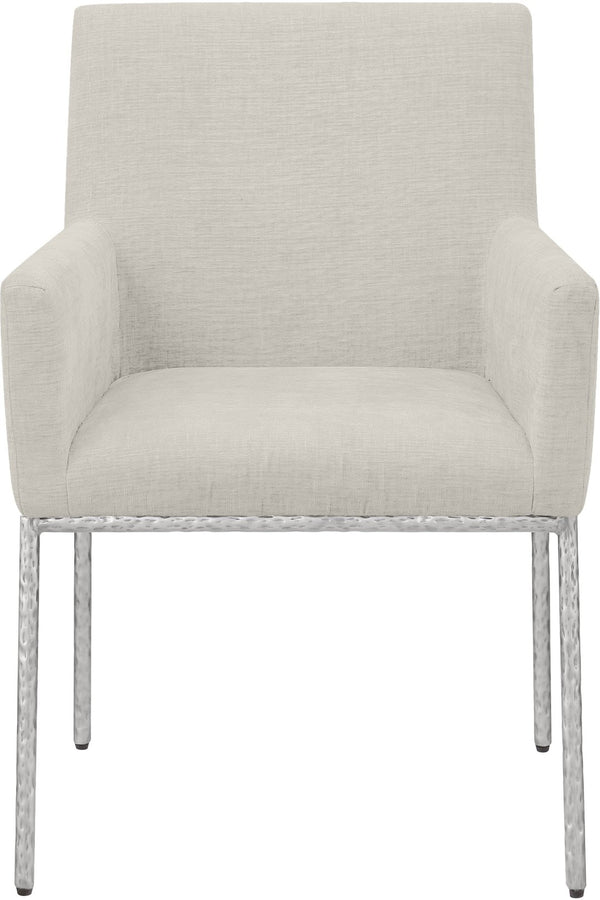 Meridian Furniture Reeves Cream Chenille Upholstered Dining Arm Chair with Brushed Silver Iron Frame 11003Cream-C