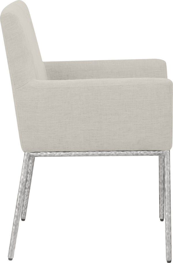 Meridian Furniture Reeves Cream Chenille Upholstered Dining Arm Chair with Brushed Silver Iron Frame 11003Cream-C