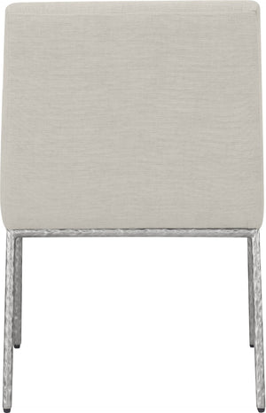 Meridian Furniture Reeves Cream Chenille Upholstered Dining Arm Chair with Brushed Silver Iron Frame 11003Cream-C