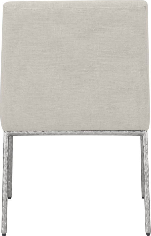 Meridian Furniture Reeves Cream Chenille Upholstered Dining Arm Chair with Brushed Silver Iron Frame 11003Cream-C