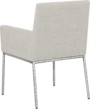 Meridian Furniture Reeves Cream Chenille Upholstered Dining Arm Chair with Brushed Silver Iron Frame 11003Cream-C