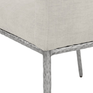 Meridian Furniture Reeves Cream Chenille Upholstered Dining Arm Chair with Brushed Silver Iron Frame 11003Cream-C
