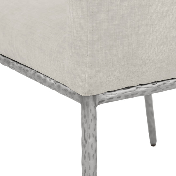 Meridian Furniture Reeves Cream Chenille Upholstered Dining Arm Chair with Brushed Silver Iron Frame 11003Cream-C
