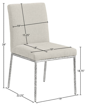 Meridian Furniture Reeves Chenille Upholstered Dining Chair with Hand-forged Iron Legs for Modern Spaces Cream 11003 11003Cream-SC