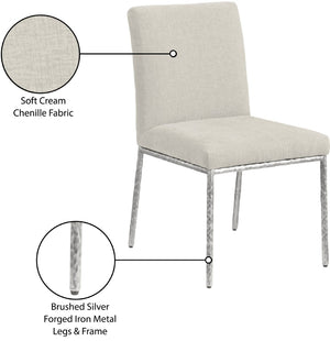Meridian Furniture Reeves Chenille Upholstered Dining Chair with Hand-forged Iron Legs for Modern Spaces Cream 11003 11003Cream-SC