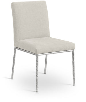 Meridian Furniture Reeves Chenille Upholstered Dining Chair with Hand-forged Iron Legs for Modern Spaces Cream 11003 11003Cream-SC