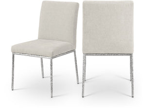Meridian Furniture Reeves Chenille Upholstered Dining Chair with Hand-forged Iron Legs for Modern Spaces Cream 11003 11003Cream-SC