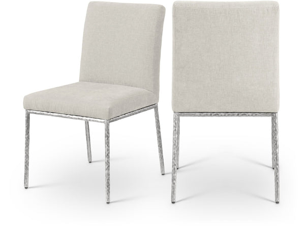 Meridian Furniture Reeves Chenille Upholstered Dining Chair with Hand-forged Iron Legs for Modern Spaces Cream 11003 11003Cream-SC