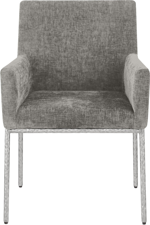 Meridian Furniture Reeves Soft Grey Chenille Arm Chair with Brushed Silver Iron Legs for Dining Rooms 11003Grey-C