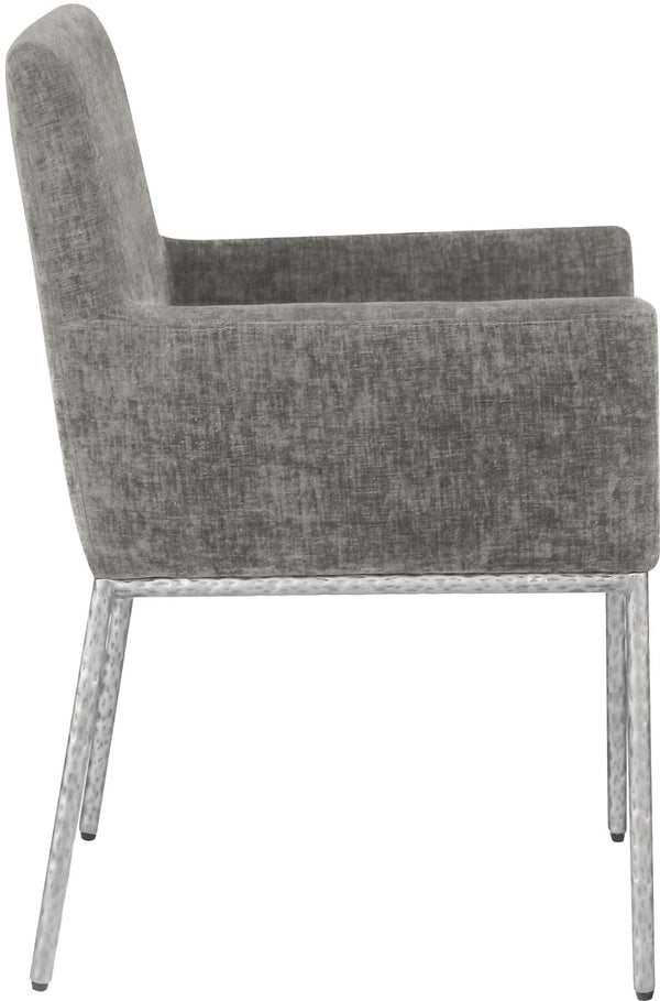 Meridian Furniture Reeves Soft Grey Chenille Arm Chair with Brushed Silver Iron Legs for Dining Rooms 11003Grey-C