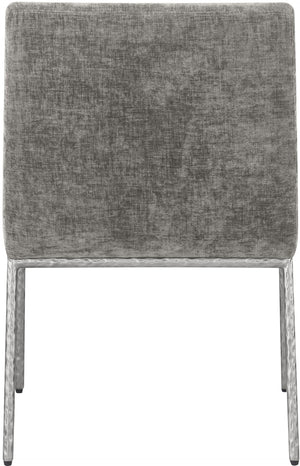 Meridian Furniture Reeves Soft Grey Chenille Arm Chair with Brushed Silver Iron Legs for Dining Rooms 11003Grey-C
