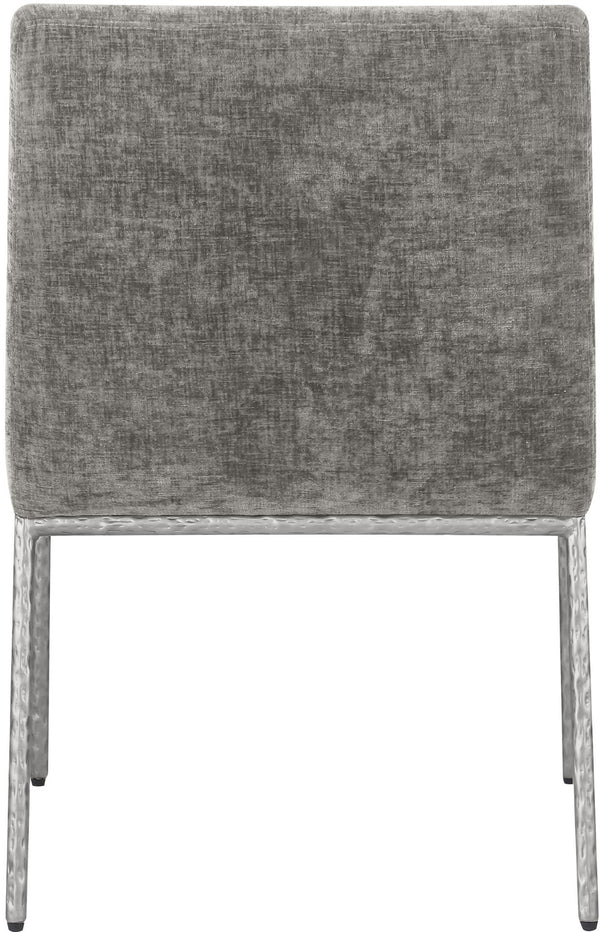 Meridian Furniture Reeves Soft Grey Chenille Arm Chair with Brushed Silver Iron Legs for Dining Rooms 11003Grey-C
