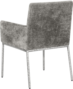 Meridian Furniture Reeves Soft Grey Chenille Arm Chair with Brushed Silver Iron Legs for Dining Rooms 11003Grey-C