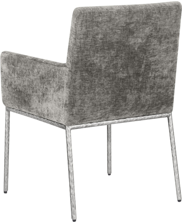 Meridian Furniture Reeves Soft Grey Chenille Arm Chair with Brushed Silver Iron Legs for Dining Rooms 11003Grey-C