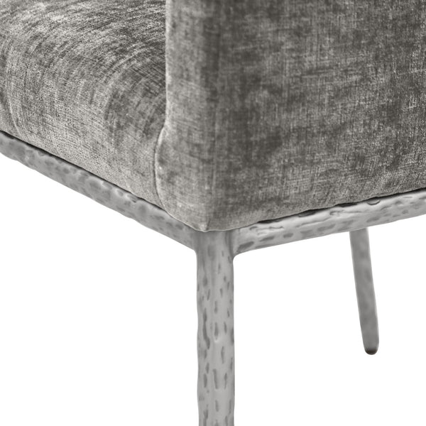 Meridian Furniture Reeves Soft Grey Chenille Arm Chair with Brushed Silver Iron Legs for Dining Rooms 11003Grey-C