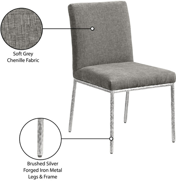 Meridian Furniture Reeves Chenille Upholstered Dining Chair with Hand-forged Iron Legs for Modern Spaces Grey 11003 11003Grey-SC