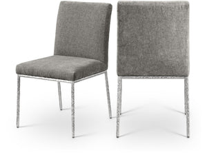 Meridian Furniture Reeves Chenille Upholstered Dining Chair with Hand-forged Iron Legs for Modern Spaces Grey 11003 11003Grey-SC