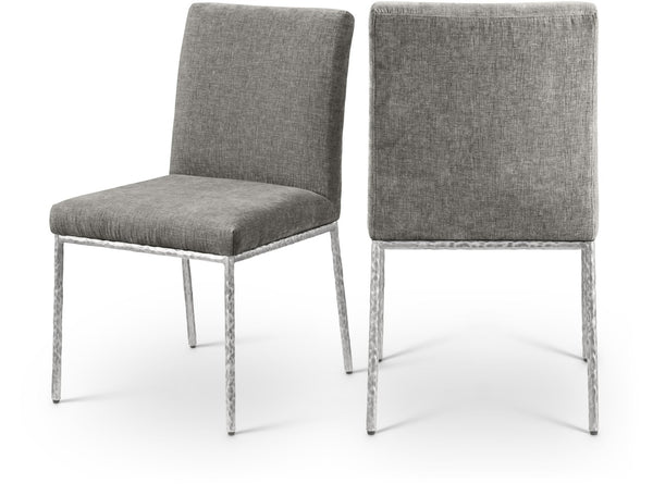 Meridian Furniture Reeves Chenille Upholstered Dining Chair with Hand-forged Iron Legs for Modern Spaces Grey 11003 11003Grey-SC