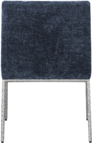 Meridian Furniture Reeves Chenille Upholstered Arm Chair with Brushed Silver Iron Frame for Dining 11003Navy-C