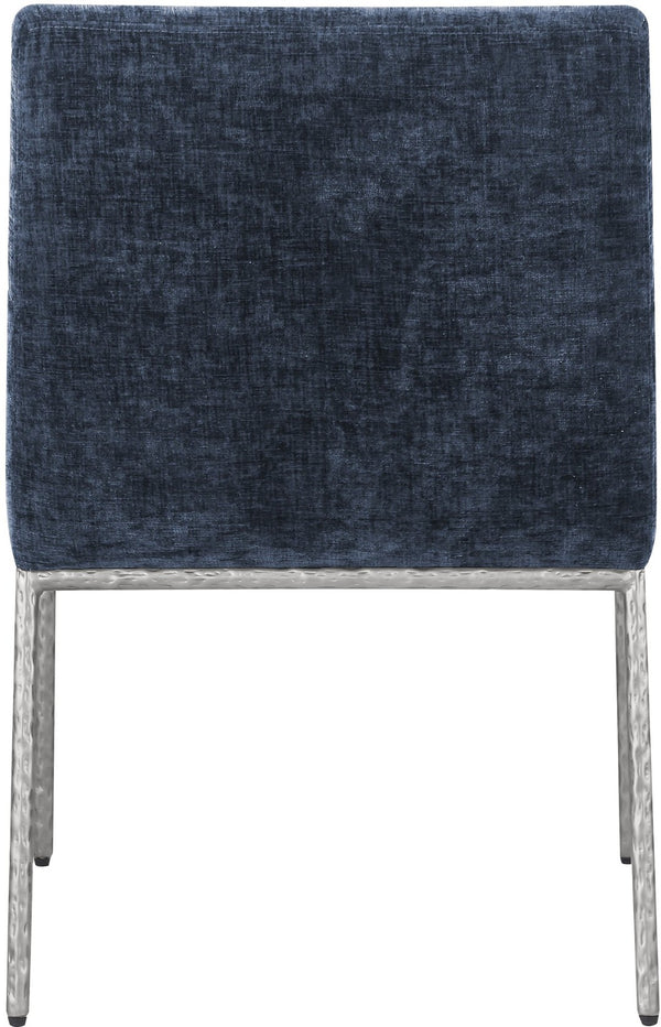 Meridian Furniture Reeves Chenille Upholstered Arm Chair with Brushed Silver Iron Frame for Dining 11003Navy-C