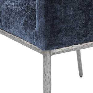 Meridian Furniture Reeves Chenille Upholstered Arm Chair with Brushed Silver Iron Frame for Dining 11003Navy-C