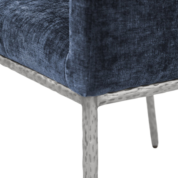 Meridian Furniture Reeves Chenille Upholstered Arm Chair with Brushed Silver Iron Frame for Dining 11003Navy-C