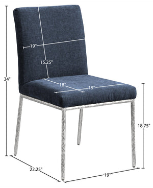 Meridian Furniture Reeves Chenille Upholstered Dining Chair with Hand-forged Iron Legs for Modern Spaces Navy 11003 11003Navy-SC