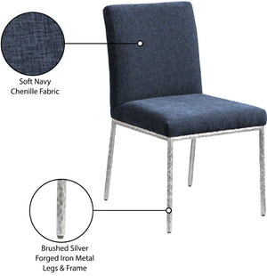 Meridian Furniture Reeves Chenille Upholstered Dining Chair with Hand-forged Iron Legs for Modern Spaces Navy 11003 11003Navy-SC