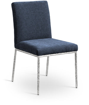 Meridian Furniture Reeves Chenille Upholstered Dining Chair with Hand-forged Iron Legs for Modern Spaces Navy 11003 11003Navy-SC