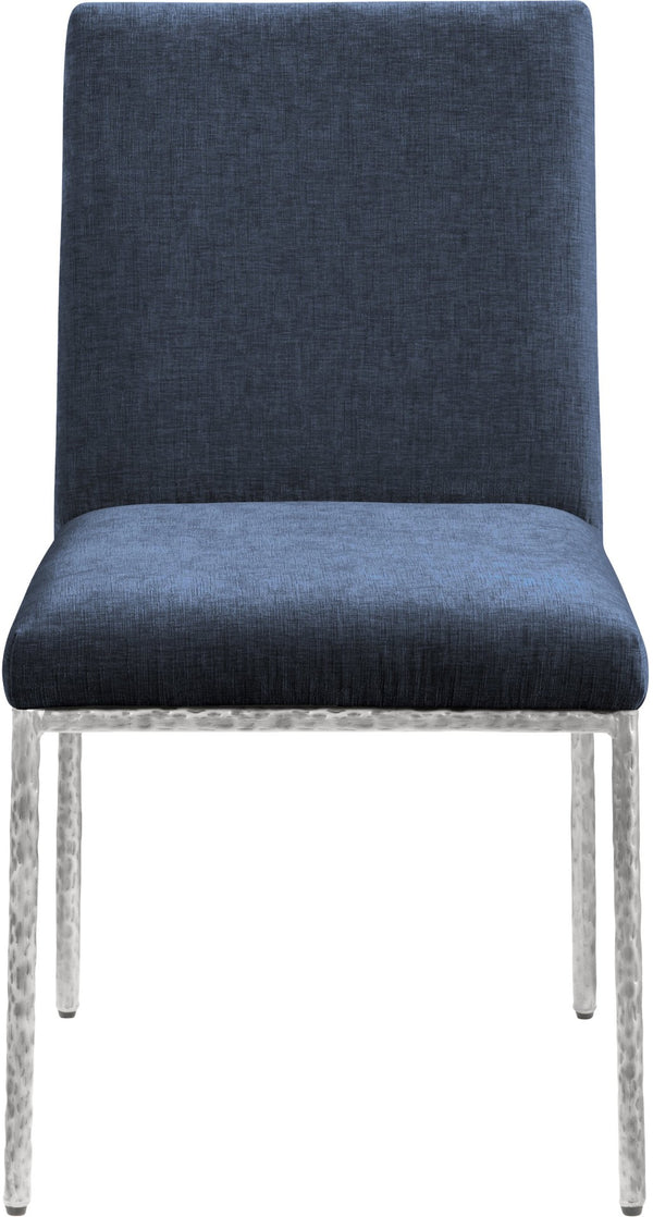 Meridian Furniture Reeves Chenille Upholstered Dining Chair with Hand-forged Iron Legs for Modern Spaces Navy 11003 11003Navy-SC
