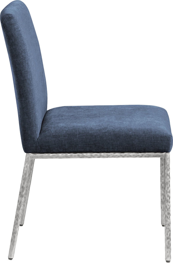 Meridian Furniture Reeves Chenille Upholstered Dining Chair with Hand-forged Iron Legs for Modern Spaces Navy 11003 11003Navy-SC